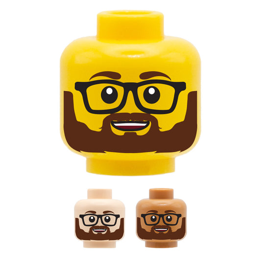 Brown Beard Glasses Cute Smile - Custom Printed Minifigure Head