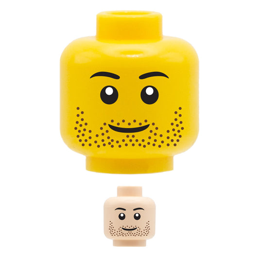 Brown Stubble Smile - Custom Printed Minifigure Head