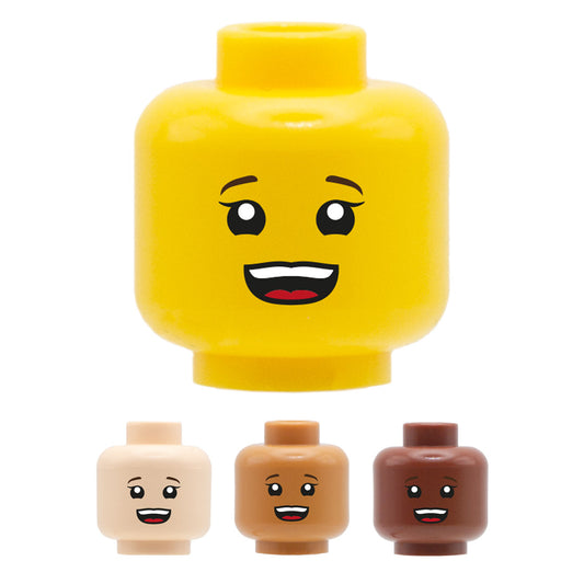 Child Head with Open Smile and Eyelashes - Custom Printed Minifigure Head