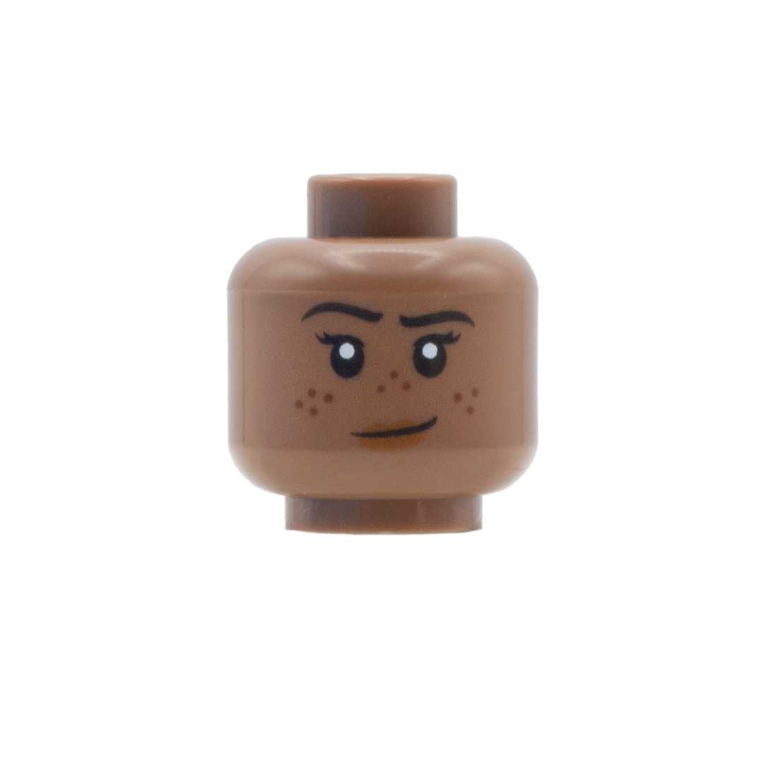 Slight Lipstick Smile with Freckles Medium Brown LEGO Minifigure H Minifigs.me