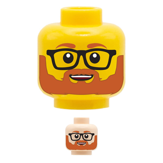 Ginger Beard Glasses Cute Smile - Custom Printed Minifigure Head
