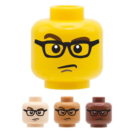 Grumpy Glasses / Happy - Custom Printed Minifigure Head