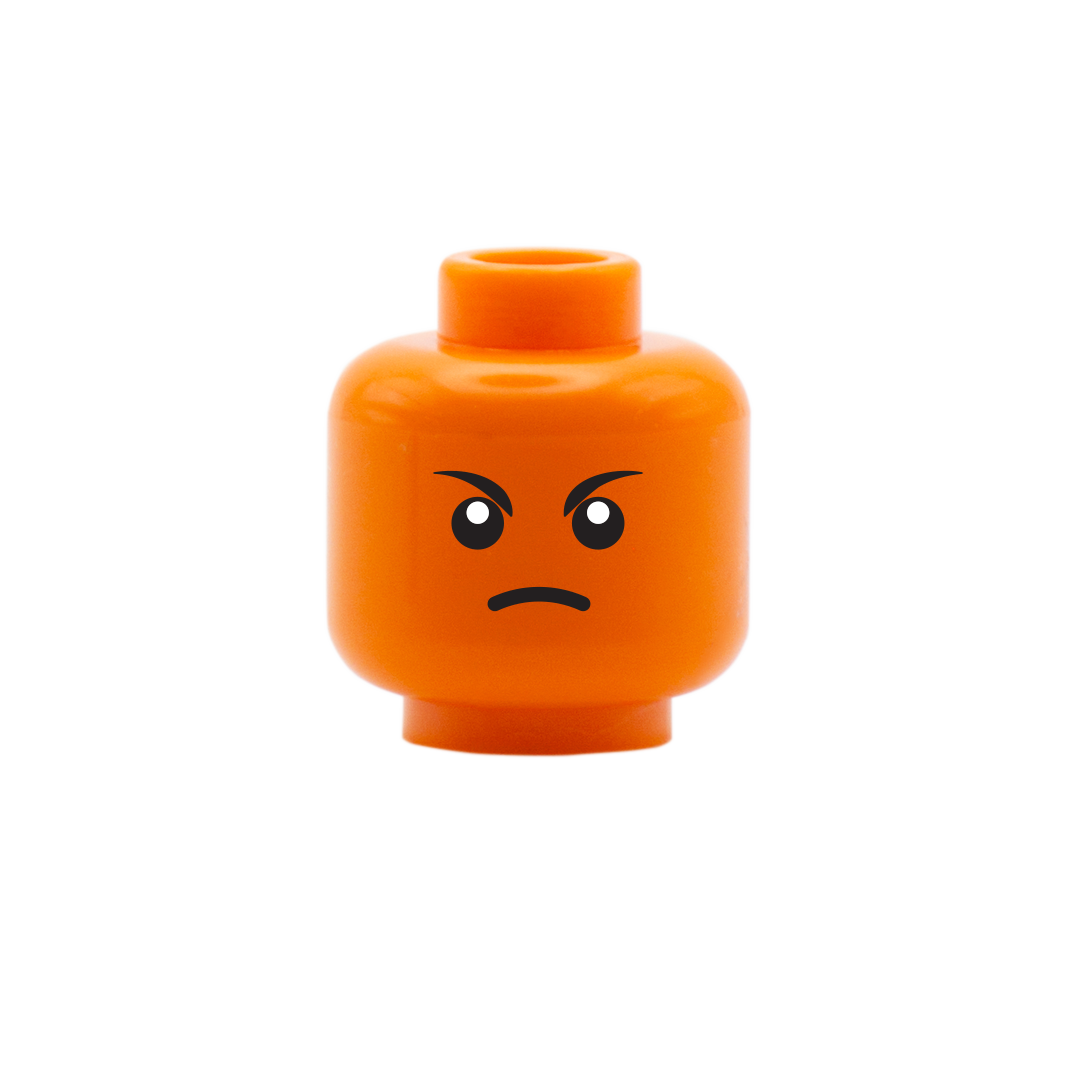 Angry Emoji Face Orange Custom Design Minifigure Head Minifigs.me
