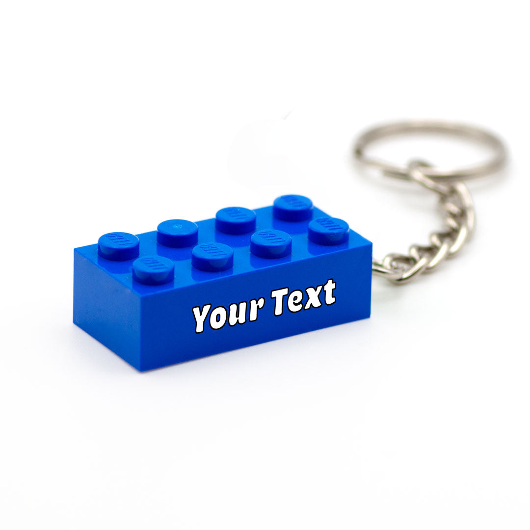 Personalised message on a LEGO brick keychain (choice of fonts)
