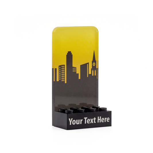 Personalised Cityscape Single Minifigure Display - Laser Cut Display with LEGO Brick