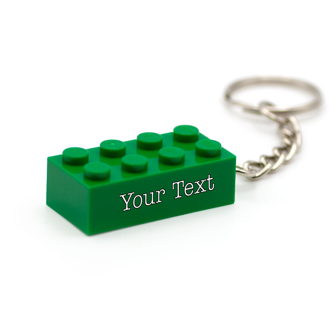 Personalised message on a LEGO brick keychain (choice of fonts)