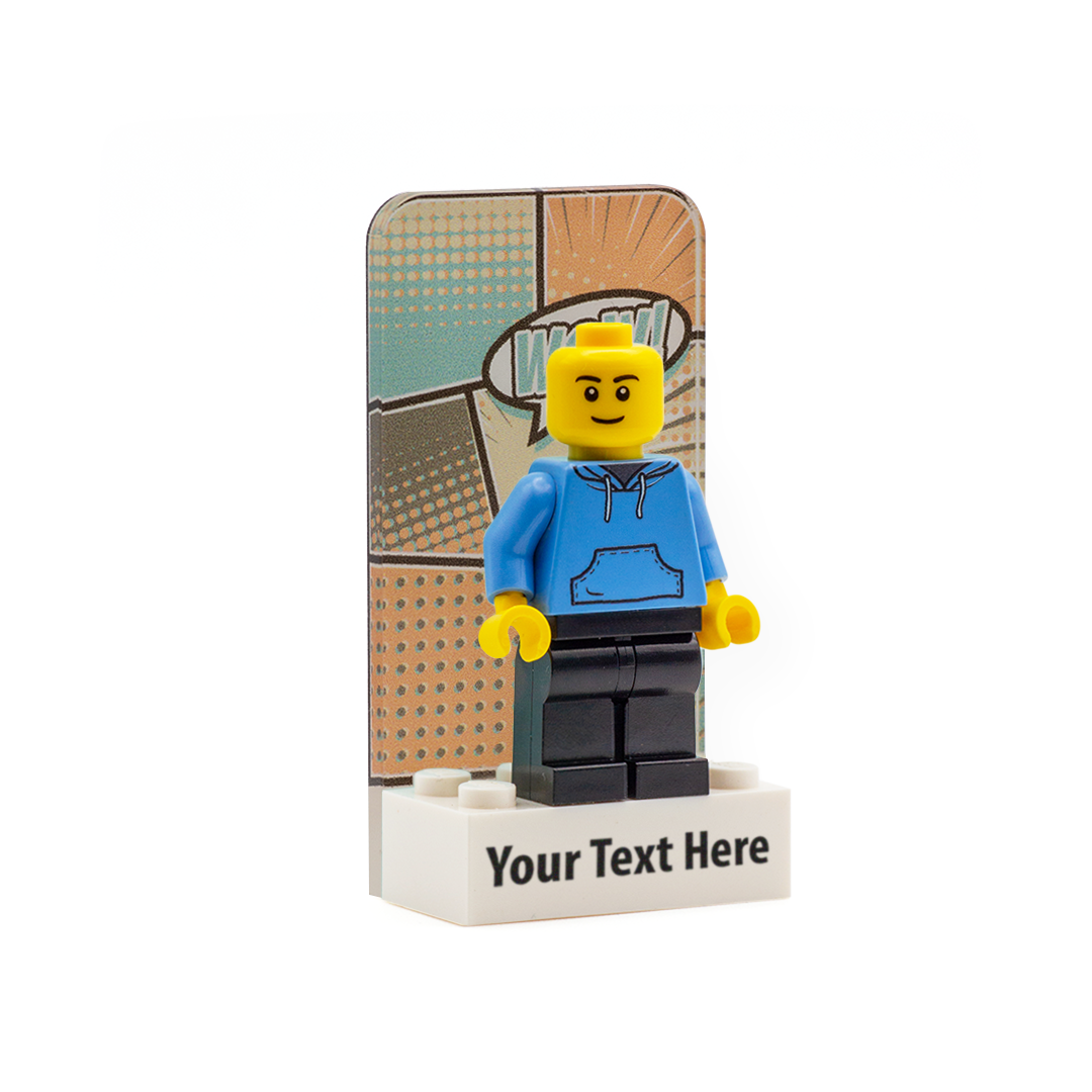 'Wow' Pop Art Single Display - Laser Cut Display with Personalised LEGO Brick