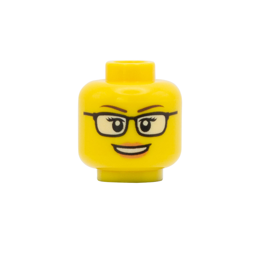 Square Rounded Glasses, Pale Lipstick - Custom Printed Minifigure Head