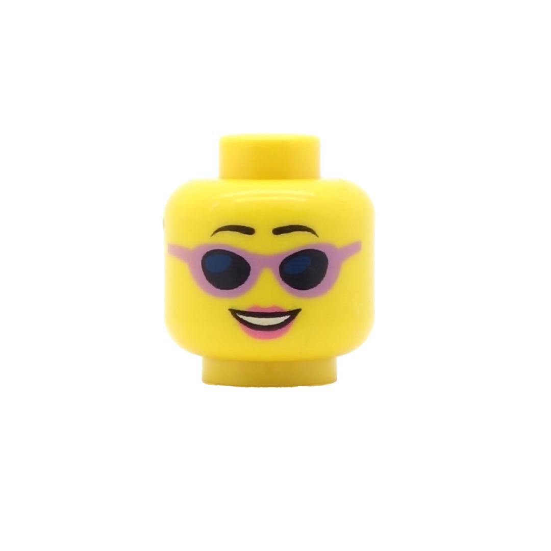 Pink Sunglasses Smile Hmmm Pink Lips Double Sided Yellow Skin T Minifigs.me