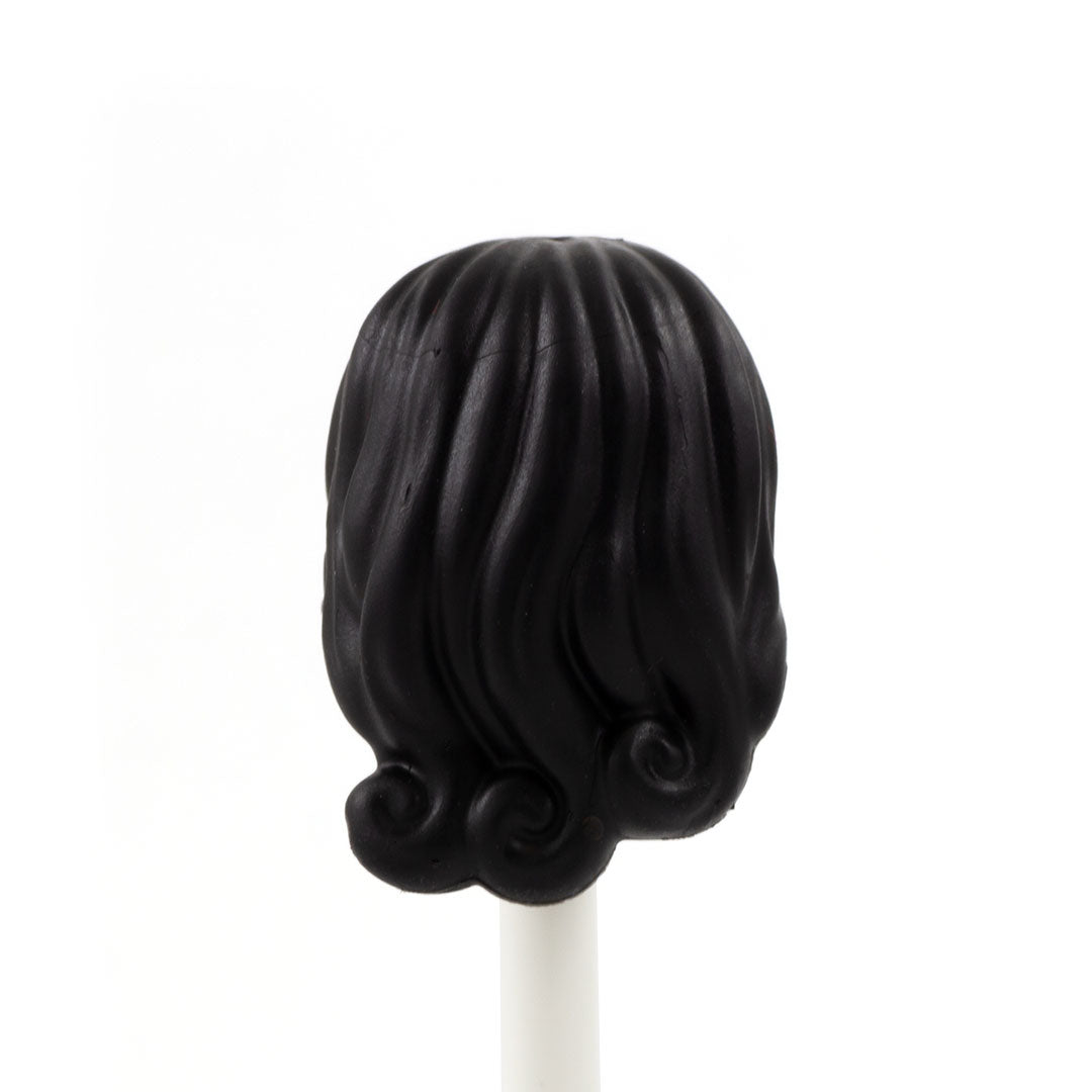 Black Long Hair with Fringe and Curls at the Back - LEGO Minifigure Hair