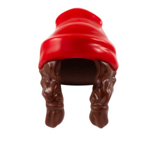 Brown Plaited Pigtails with Red Slouchy Hat - LEGO Minifigure Hair and Hat