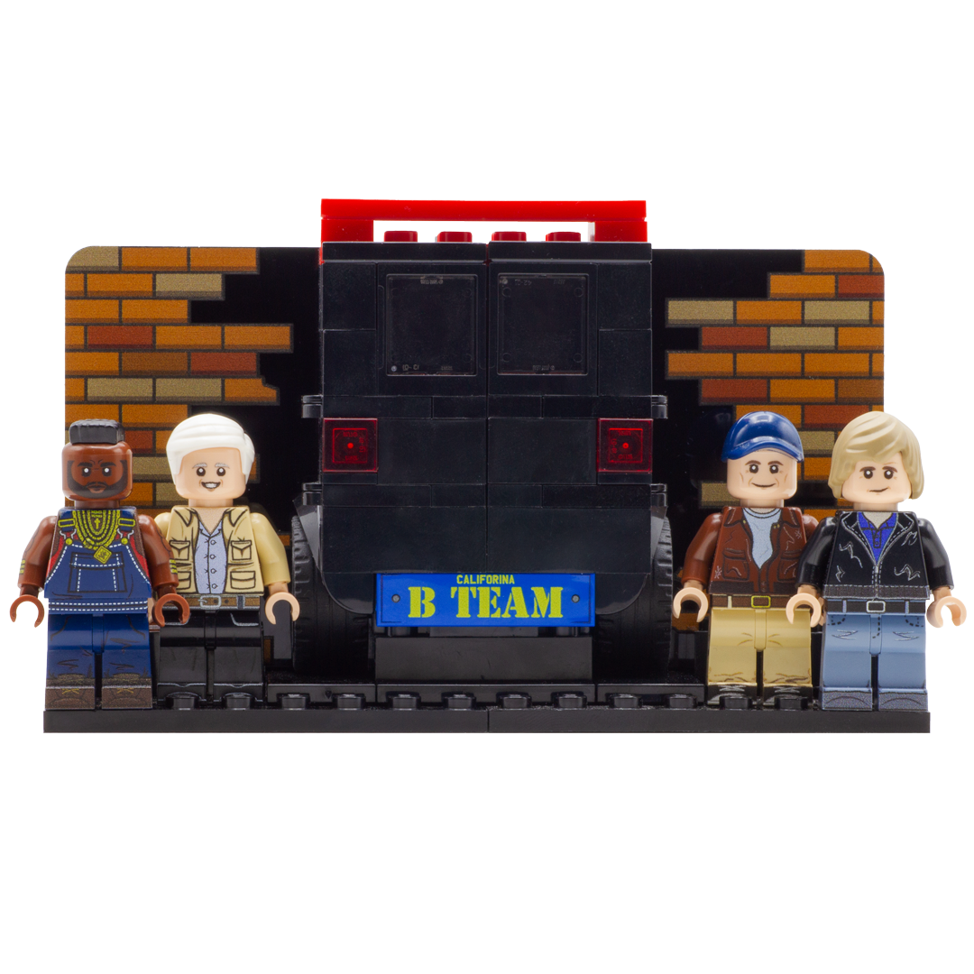 The A Team custom LEGO minifigures with their van