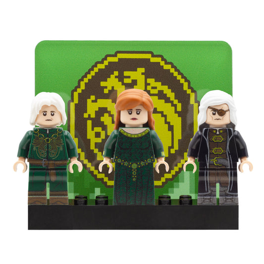 LEGO House of the Dragon; Alicent Hightower played by Oliva Cooke; Aegon Targaryen played by Tom Glynn-Carney; Aemond Targaryen played by Ewan Mitchell  - Custom Design LEGO Minifigures