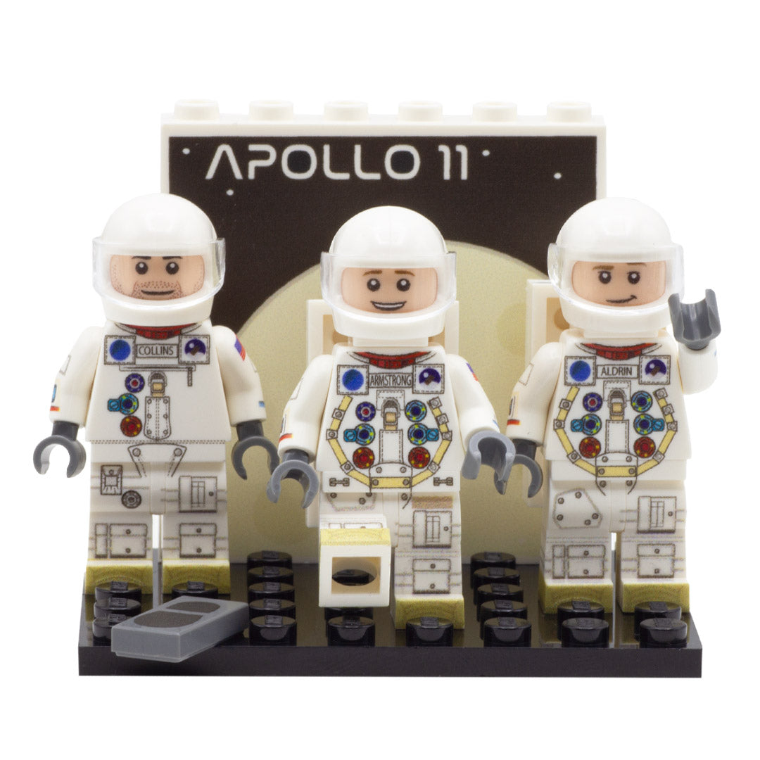 Neil Armstrong, Buzz Aldrin and Michael Collins from Apollo 11 - Custom Design LEGO Minifigure Set