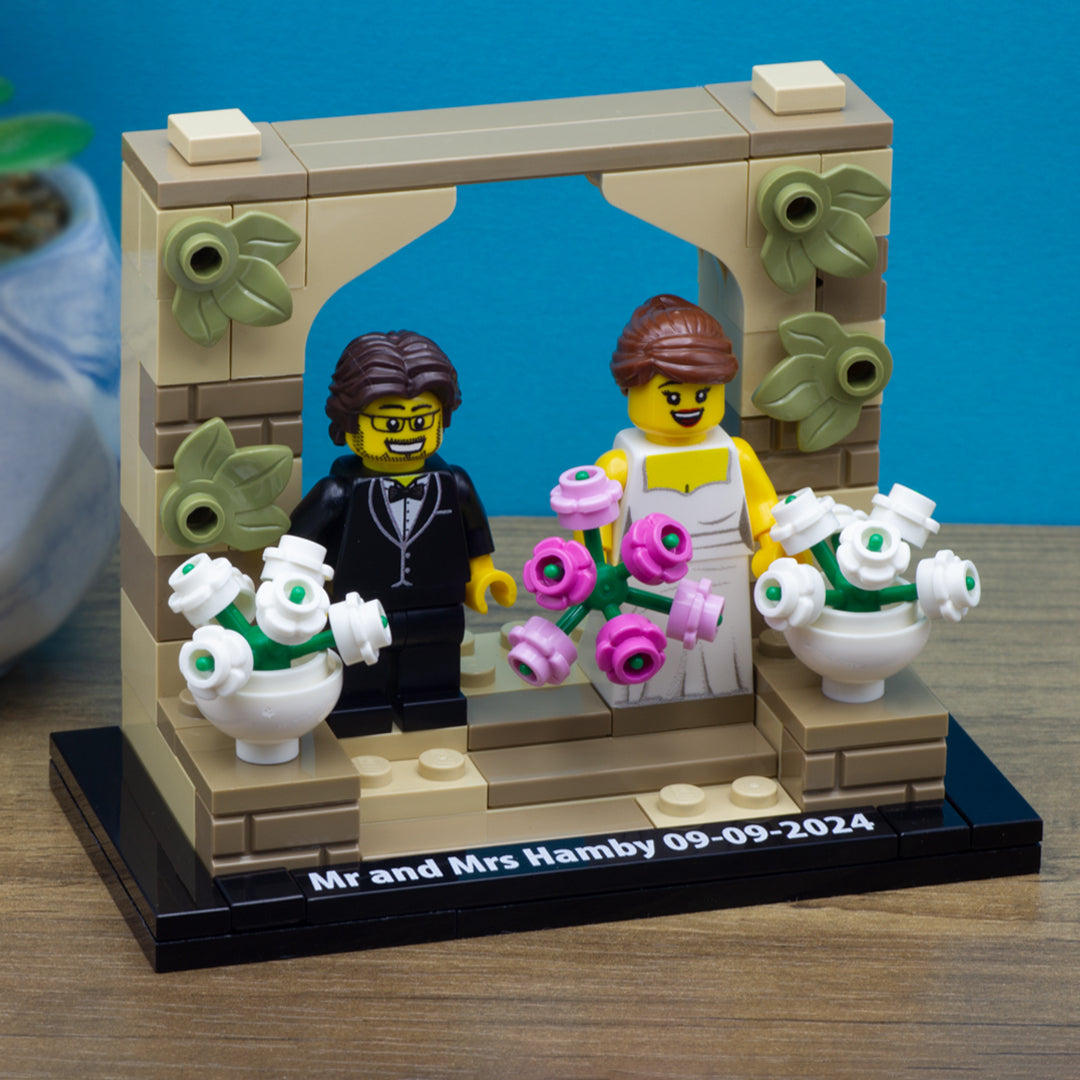 Lego minifigures personalized wedding display