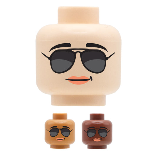 Aviator Sunglasses Lipstick Smirk - LEGO Minifigure Head