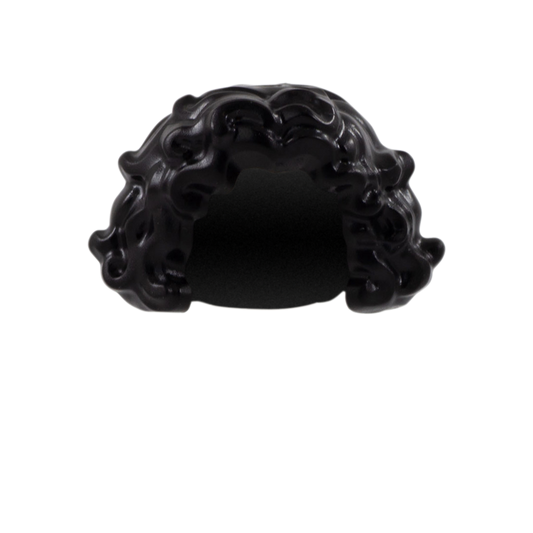 Big black curly LEGO hair with centre parted bob