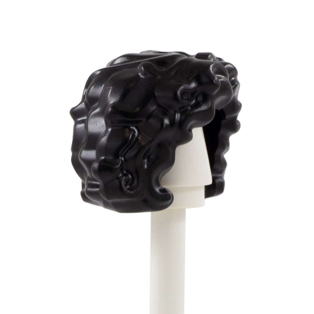 Big black curly LEGO hair with centre parted bob