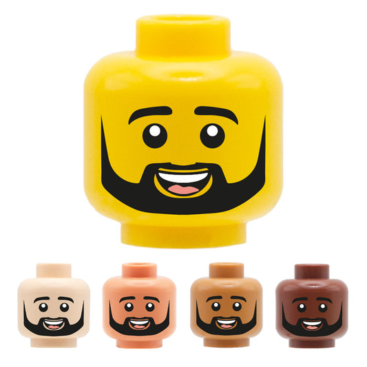 Black Beard Open Smile - Custom Printed Minifigure Head