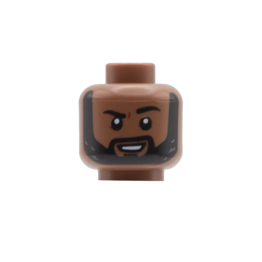 Black Beard Raised Eyebrow / Annoyed (Medium Brown) - LEGO Minifigure Head