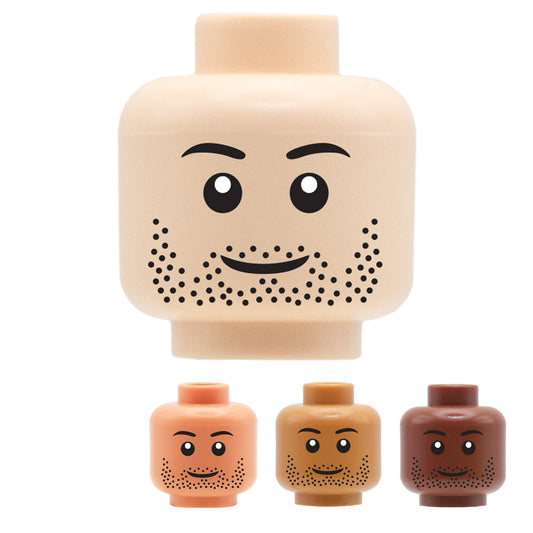 Black Stubble Smile - Custom Printed Minifigure Head