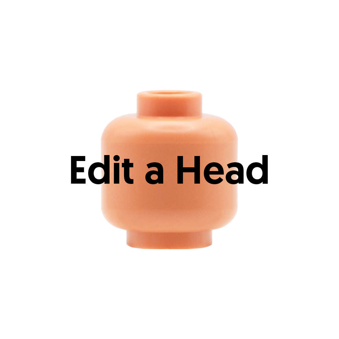 A nougat LEGO minifigure head with the text 'Edit a Head' overlaid in black across the center