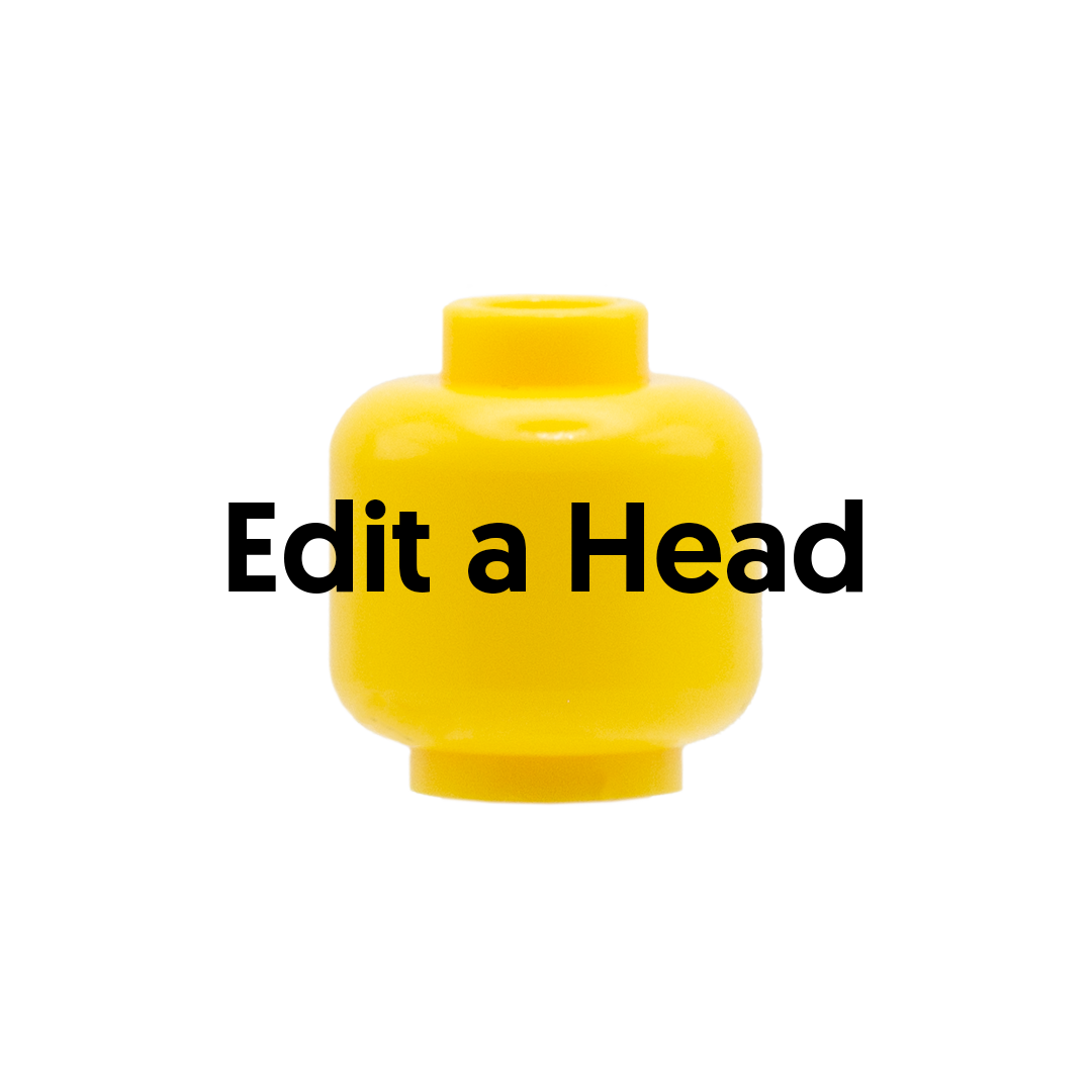 A yellow LEGO minifigure head with the text 'Edit a Head' overlaid in black across the center