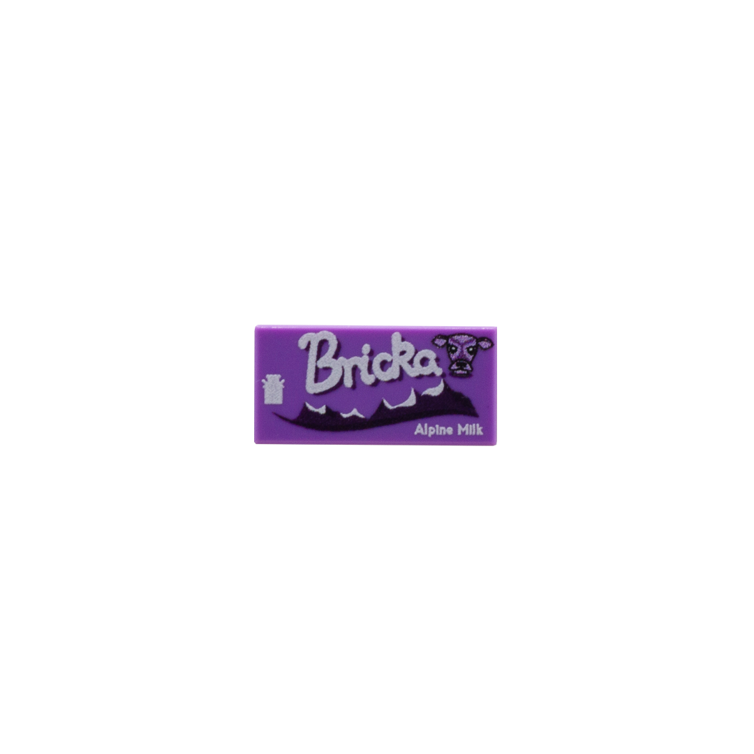 Custom LEGO Tile with Milka Bar printed onto it (Bricka bar)
