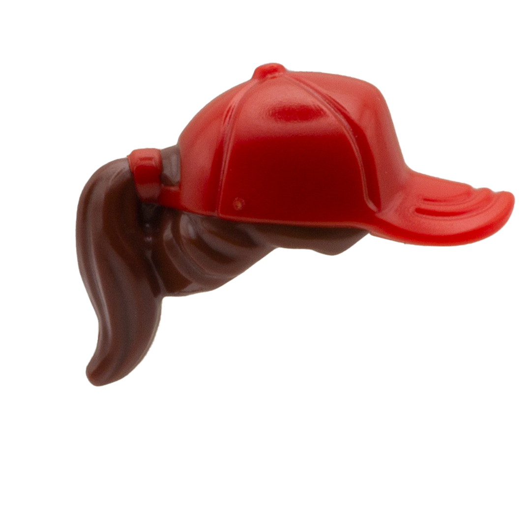 Brown Ponytail with Red Baseball Cap LEGO Minifigure Hair