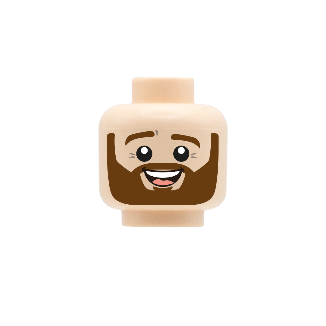 Mini Figureheads Brown Beard Cute Smile - Custom Printed Minifigure Head – Minifigs.me