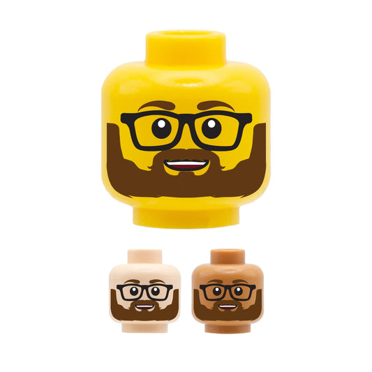 Brown Beard Glasses Cute Smile - Custom Printed Minifigure Head
