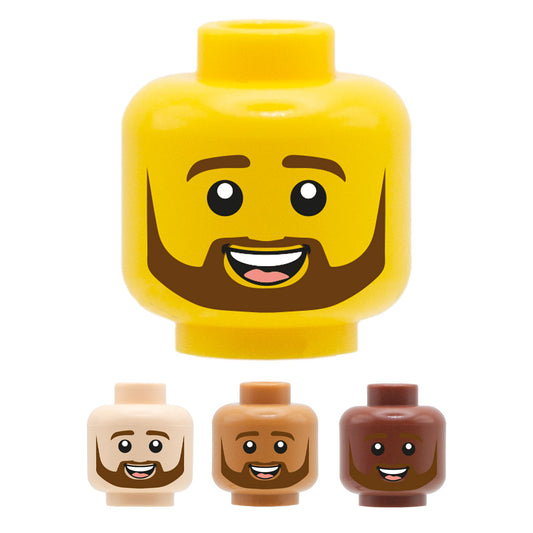 Brown Beard Open Smile - Custom Printed Minifigure Head