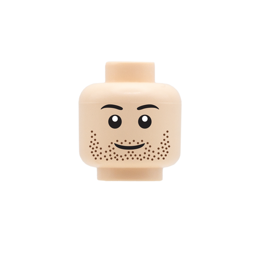 Brown Stubble Smile - Custom Printed Minifigure Head