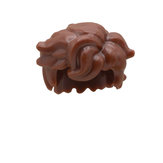 A brown LEGO minifigure hair accessory - messy and tousled. Front view