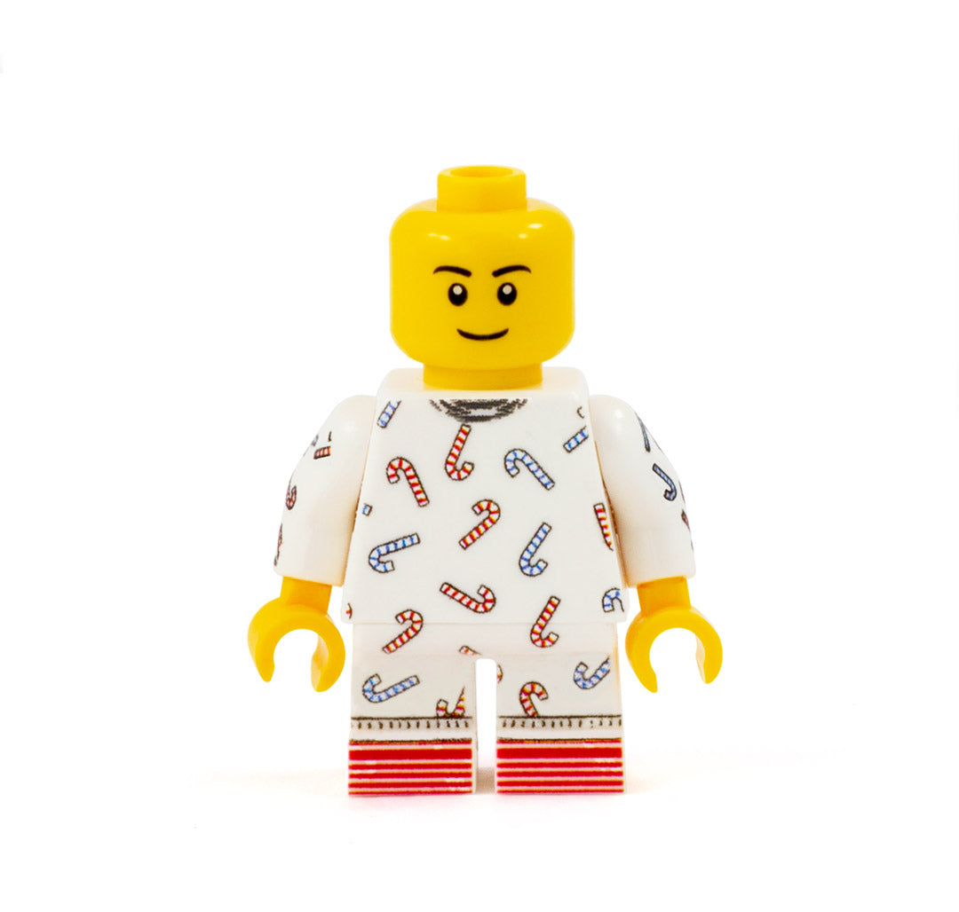 Candy Cane Pyjamas - Custom Design LEGO Minifigure with Short Legs - Male LEGO Head