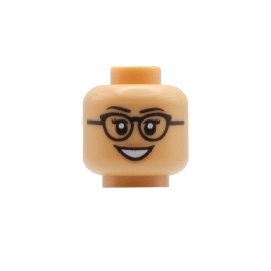 Cat Eye Glasses Big Smile / Worried (Medium Tan) - LEGO Minifigure Head