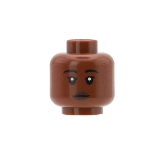 Closed Smile / Open Scowl with Flicked Eyelashes (Dark Skin Tone, Double Sided) - LEGO Minifigure Head