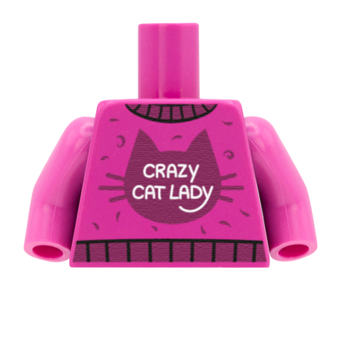 Pink Crazy Cat Person Jumper - Custom Design Minifigure Torso
