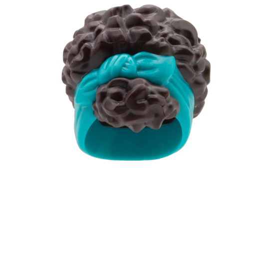 Dark Brown Curly Up Do with Teal Headband - LEGO Minifigure Hair