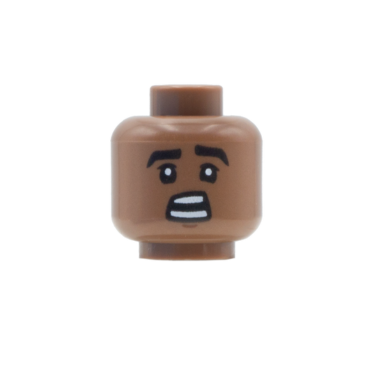 Thick Eyebrows Shouting / Smile (Medium Brown) - LEGO Minifigure Head