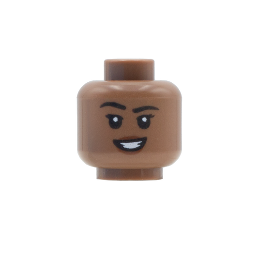 Raised Eyebrow Lipstick Teethy Smile / Annoyed (Medium Brown) - LEGO Minifigure Head