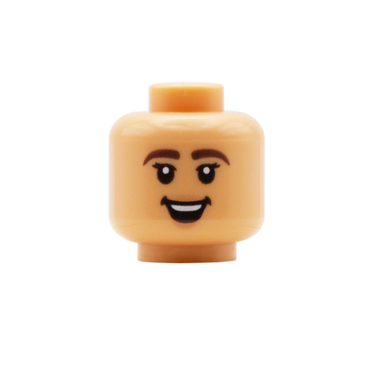 Thick Eyebrows Flicked Eyelashes Open Smile / Smirk (Medium Tan) - LEGO Minifigure Head