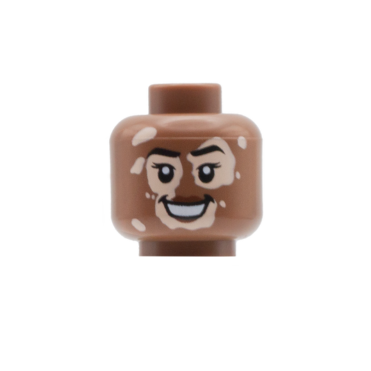 Vitiligo Head with Big Grin / Closed Smile (Medium Brown) - LEGO Minifigure Head