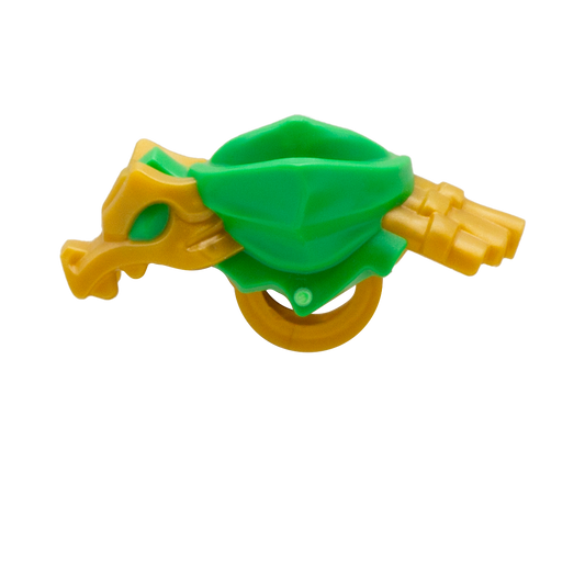 Golden LEGO Ninjago armour shoulder pads with green mouth-covering bandana and a dragon on the right shoulder.