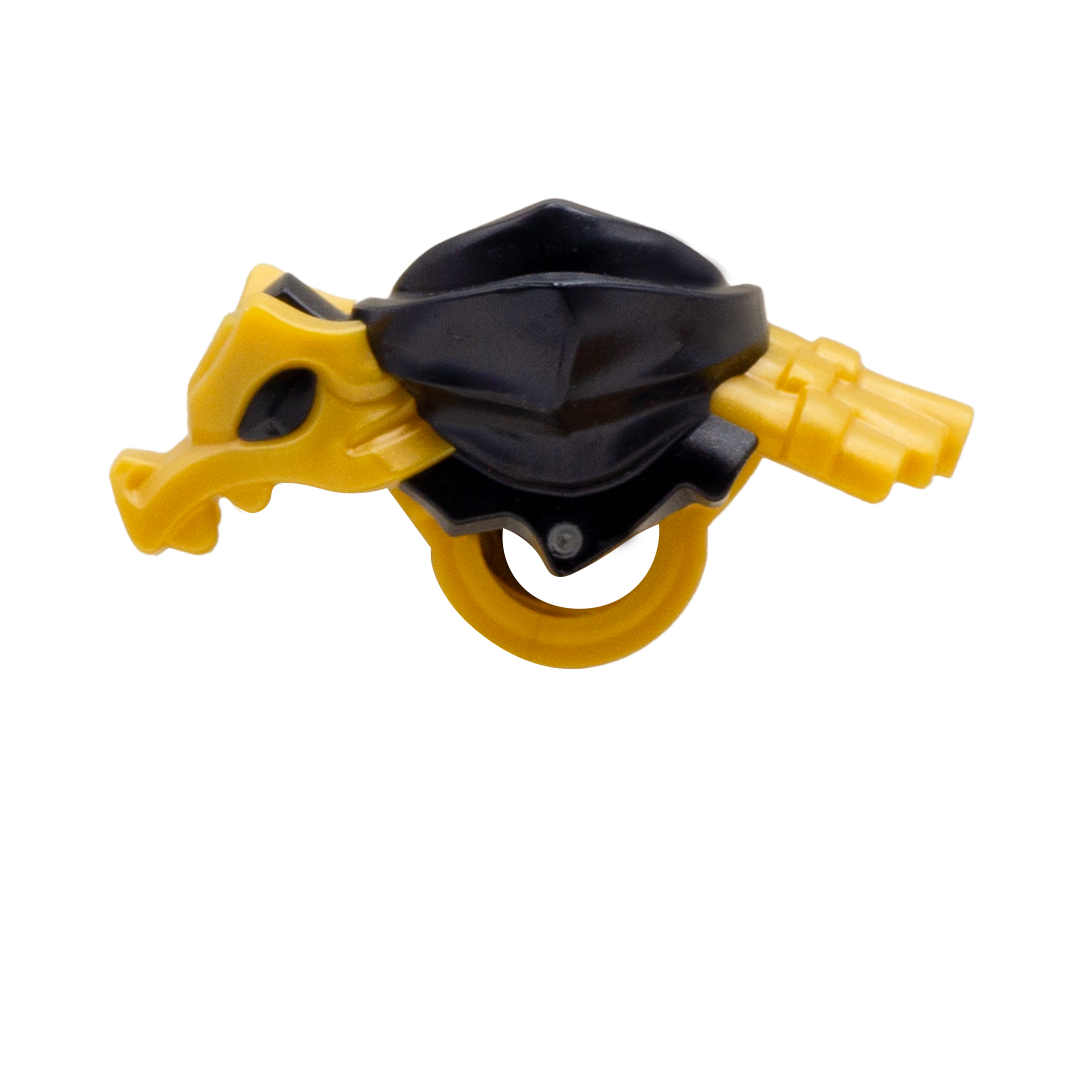 Golden LEGO Ninjago armour shoulder pads with black mouth-covering bandana and a dragon on the right shoulder.