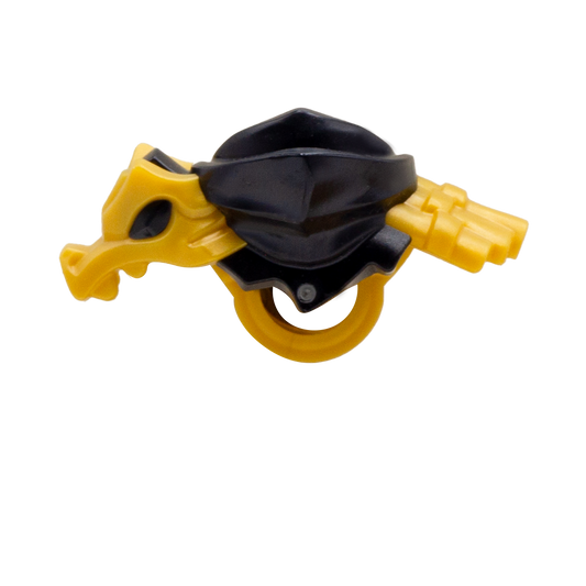 Golden LEGO Ninjago armour shoulder pads with black mouth-covering bandana and a dragon on the right shoulder.