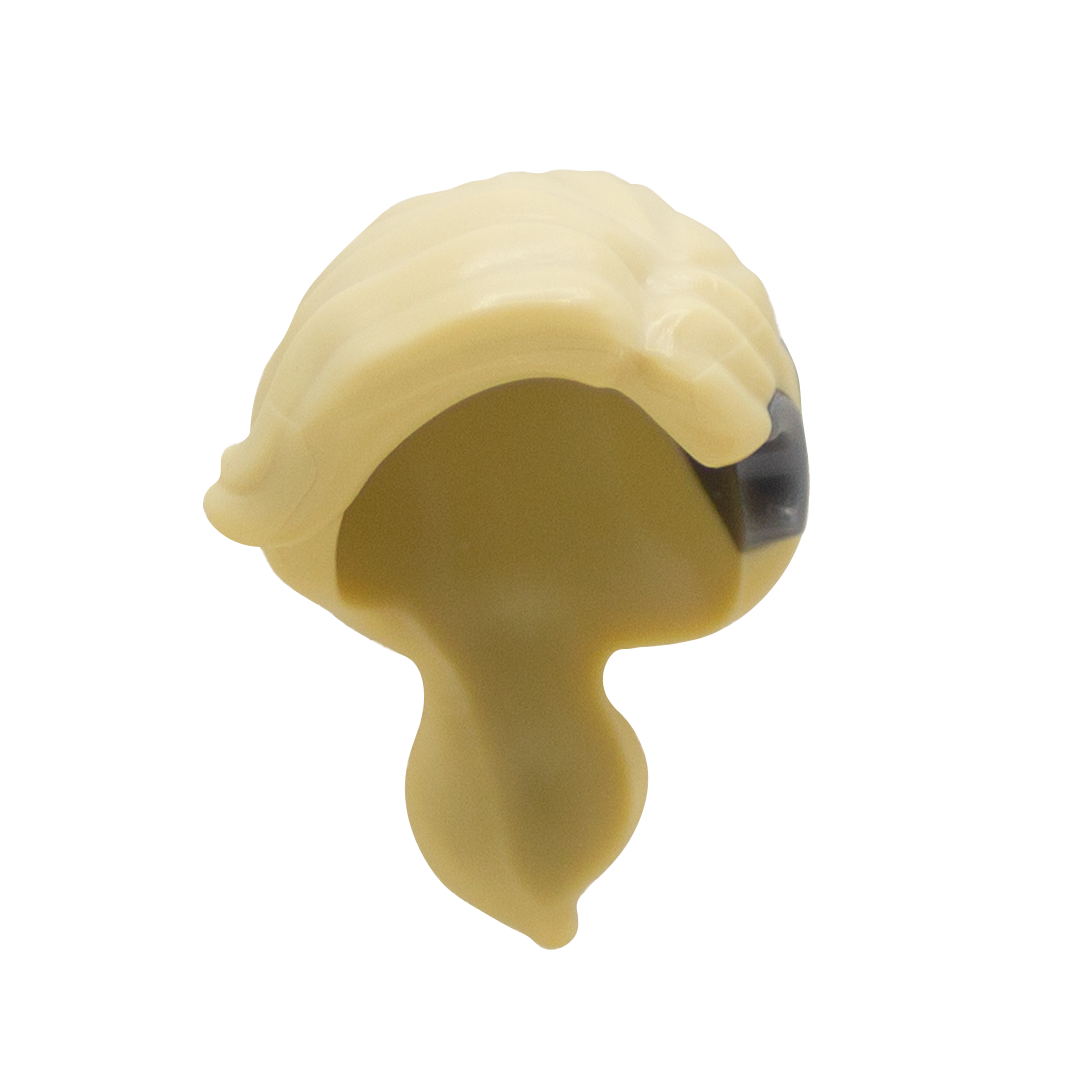LEGO blonde minifigure hair in a ponytail with a hearing aid