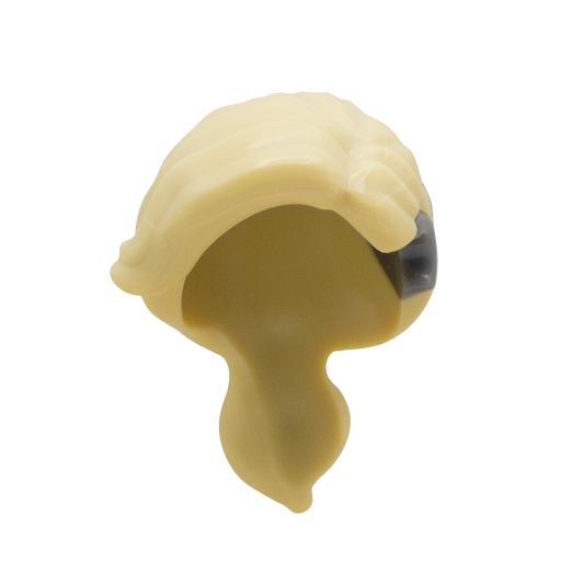 LEGO blonde minifigure hair in a ponytail with a hearing aid