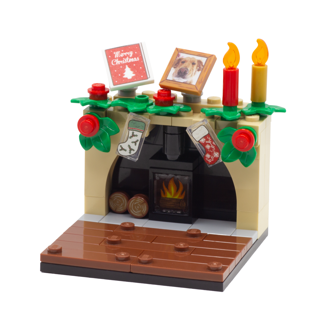 Personalised Christmas Fireplace LEGO Minifigure Display