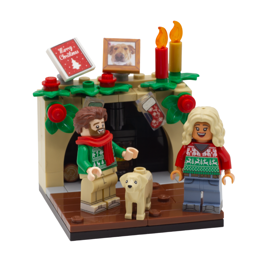 Personalised Christmas Fireplace LEGO Minifigure Display